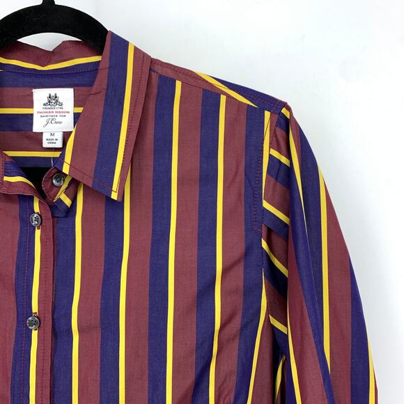 J.Crew Thomas Mason Shirting Billow Sleeve Perfect Shirt Sz M Maroon Blue Yellow - Picture 3 of 7